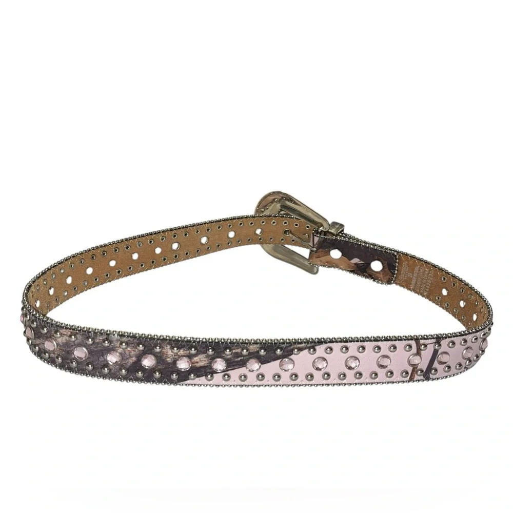 Girls Nocona Pink Camo Rhinestone Western Belt - Size 28